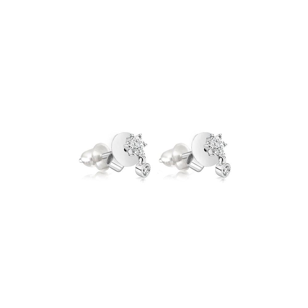 Flower Stud with Dangling Bezel Diamond