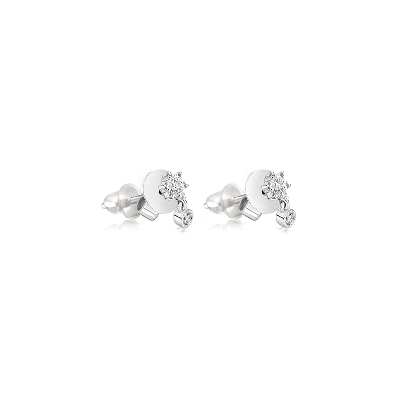 Flower Stud with Dangling Bezel Diamond