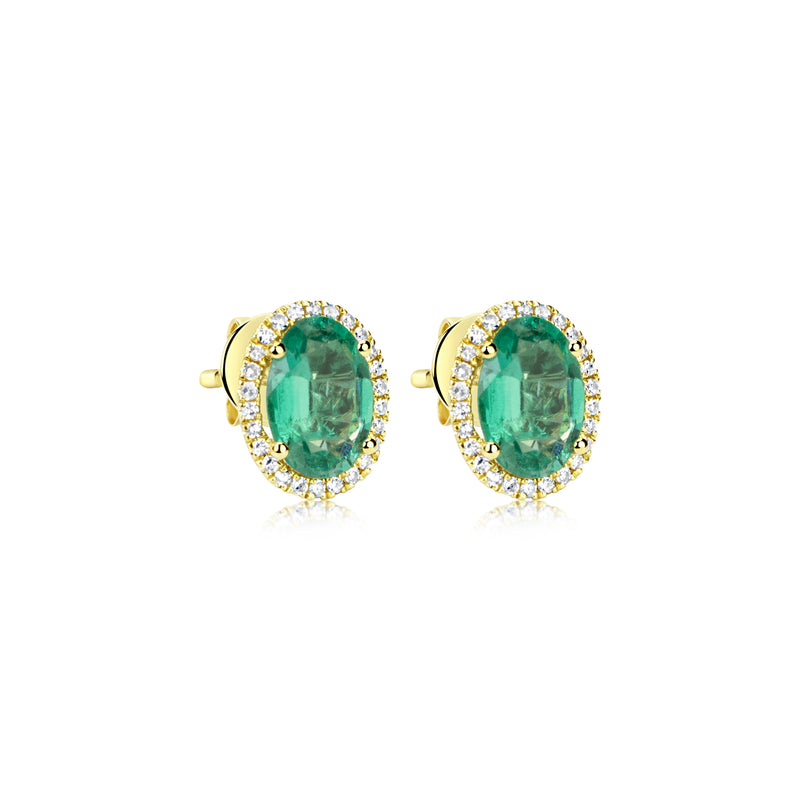 Yellow Gold Emerald and Diamond Studs