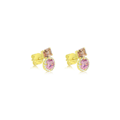 yellow gold pink sapphire and morganite studs