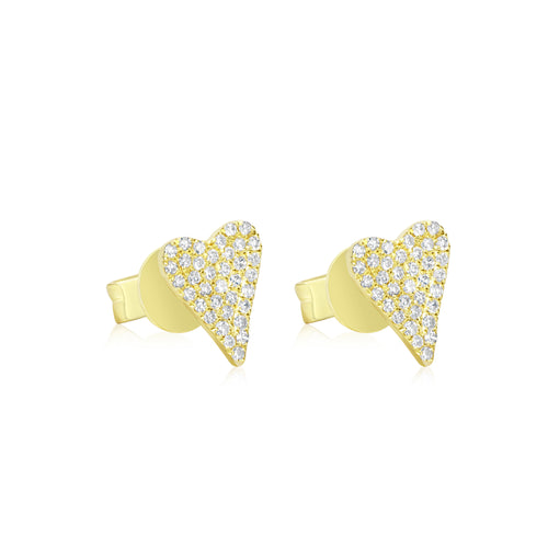yellow gold hearted studs with diamonds
