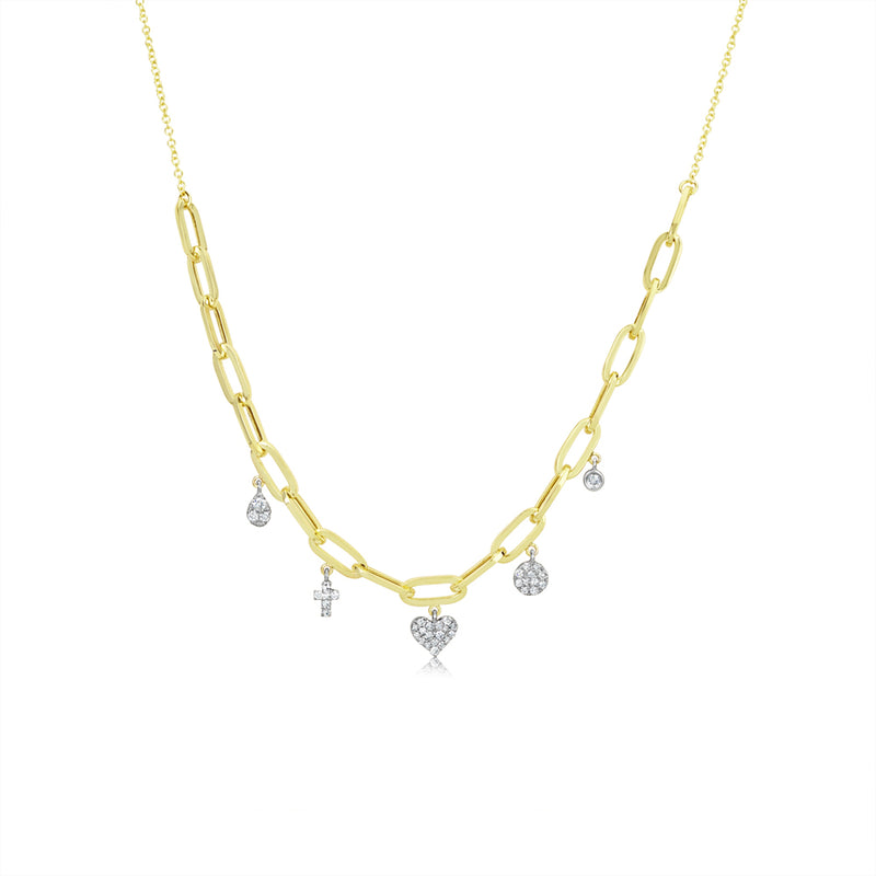 Heart & Cross Paperclip Charm Necklace