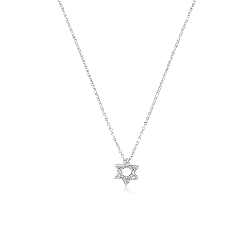 White Gold Dainty Diamond Jewish Star Necklace