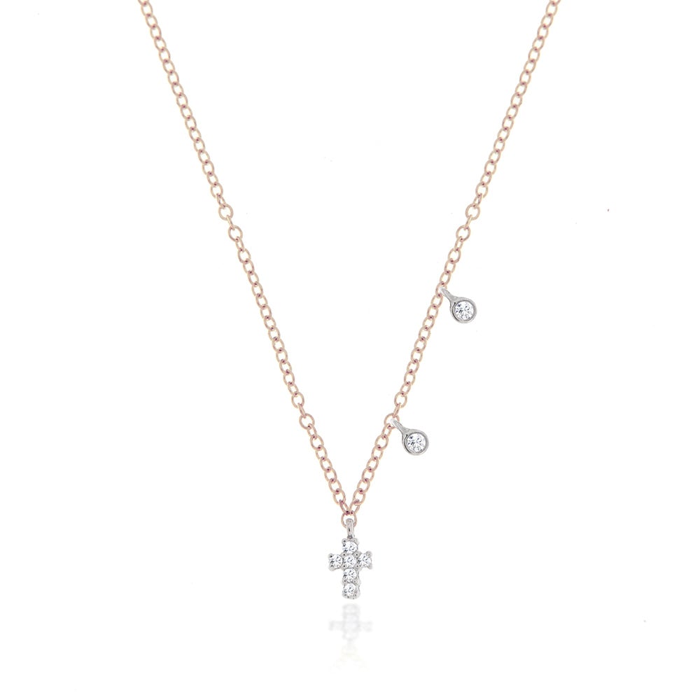 White Gold Dainty Cross and Bezel Diamond Necklace