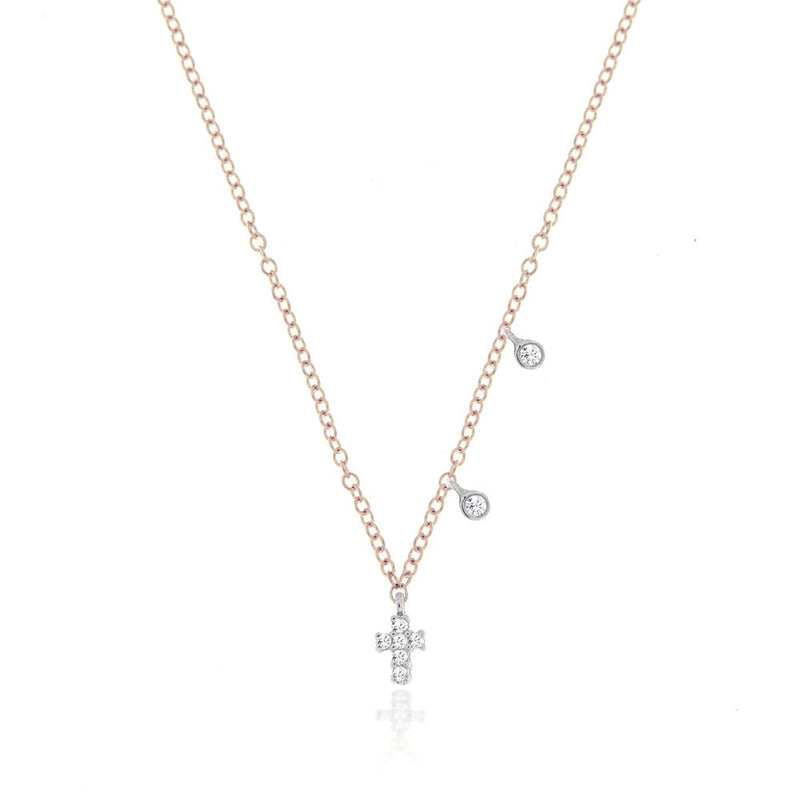 White Gold Dainty Cross and Bezel Diamond Necklace