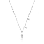 White Gold Dainty Cross and Bezel Diamond Necklace