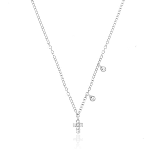 White Gold Dainty Cross and Bezel Diamond Necklace