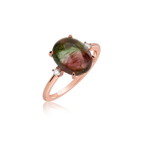 rose gold and diamond watermelon tourmaline ring