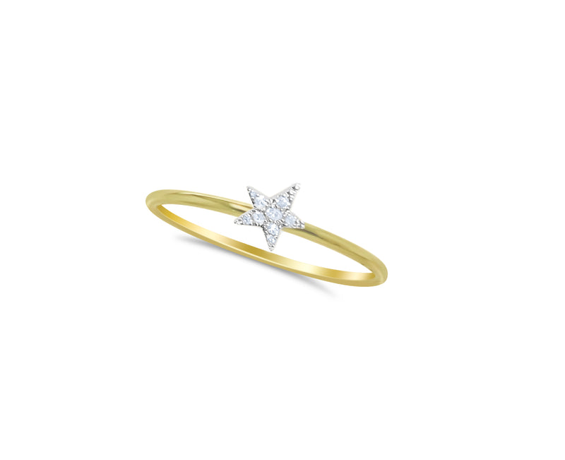 yellow gold dainty diamond star ring