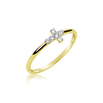 Yellow Gold Dainty Diamond Cross Ring