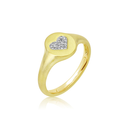 yellow gold and diamond heart signet ring