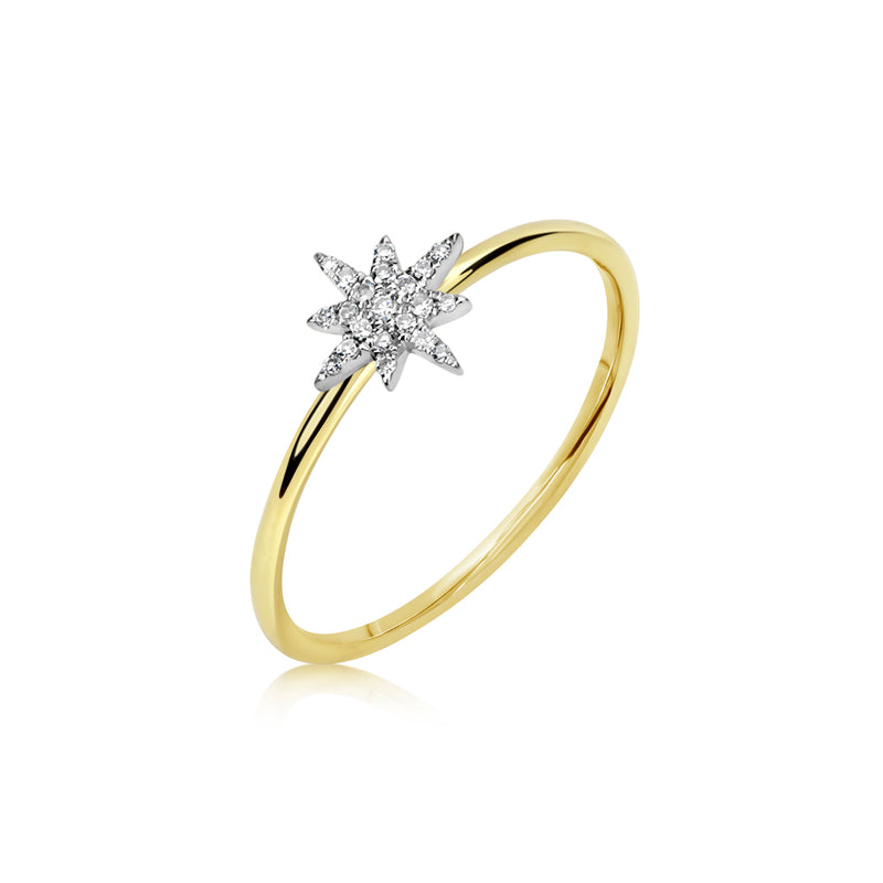 yellow gold and diamond starburst ring