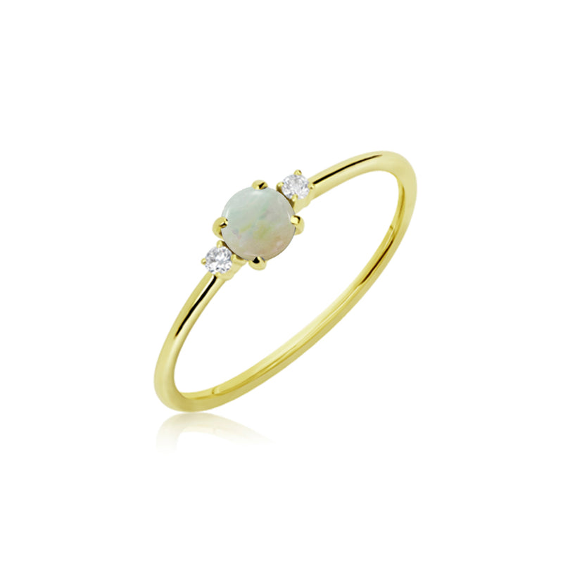 yellow gold white opal and diamond ring