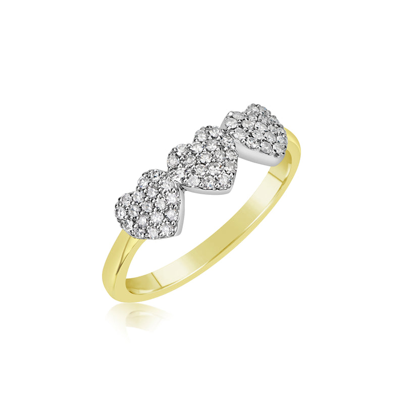 yellow gold and triple diamond heart ring