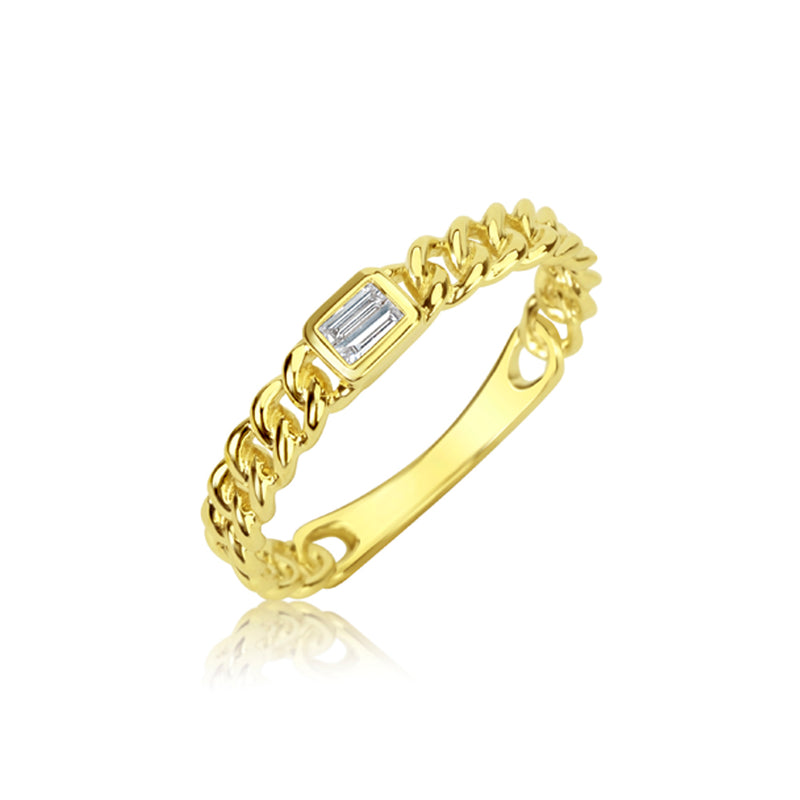 yellow gold and diamond cuban link ring
