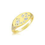 Yellow Gold Pinky Signet Ring with Diamond Details