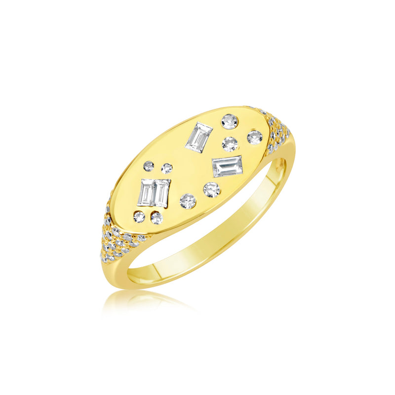 Yellow Gold Pinky Signet Ring with Diamond Details