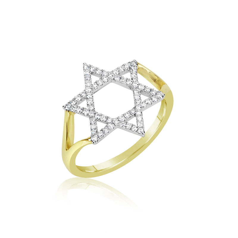 Yellow Gold and Diamond Jewish Star Ring