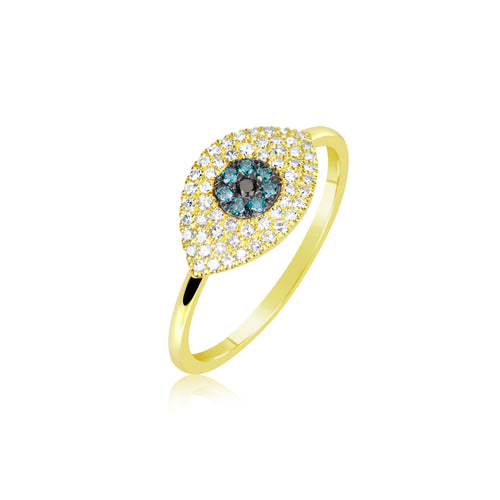 Yellow Gold Diamond Evil Eye Ring