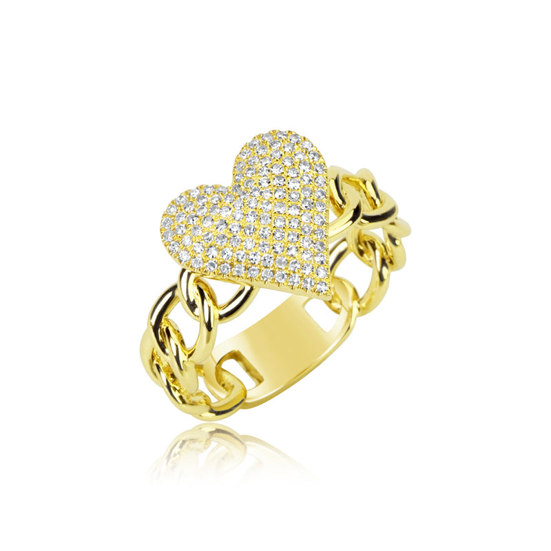 Yellow Gold Diamond Heart Link Ring- ONLINE EXCLUSIVE