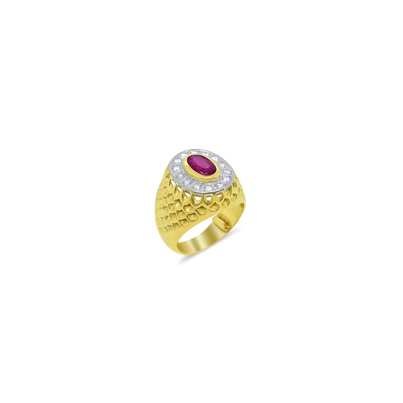 Yellow Gold Ruby Vintage Textured Diamond Ring