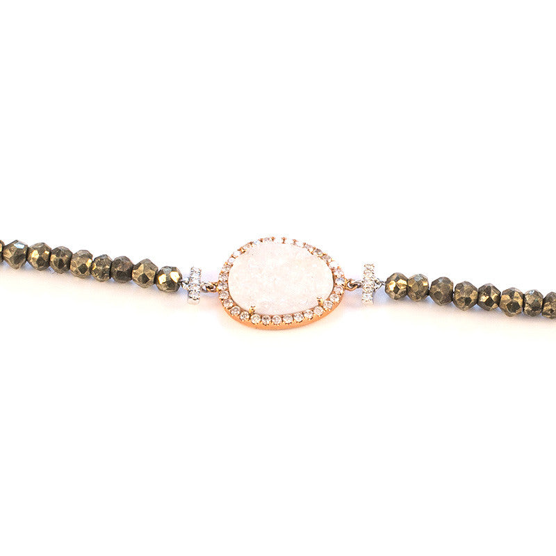 Rose Gold Druzy Diamonds and Pyrite Bead Bracelet