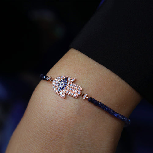 Blue Sapphire Beads Hamsa Bracelet