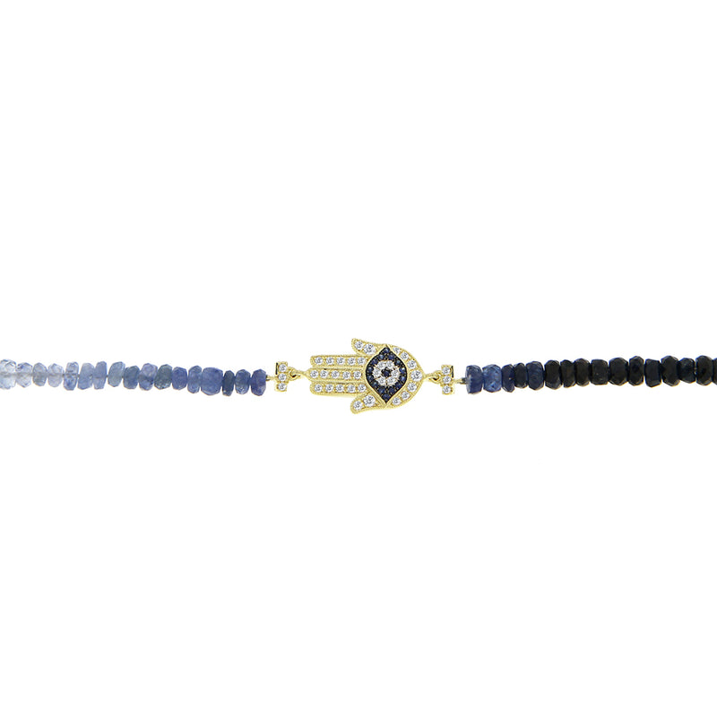 Blue Sapphire Beads Hamsa Bracelet