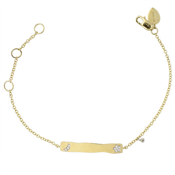 Meira T Children's Line Yellow Gold Moon and Star Diamond ID Bracelet