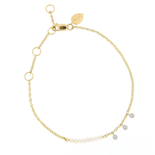 Pearl Bracelet With Diamond Bezels 