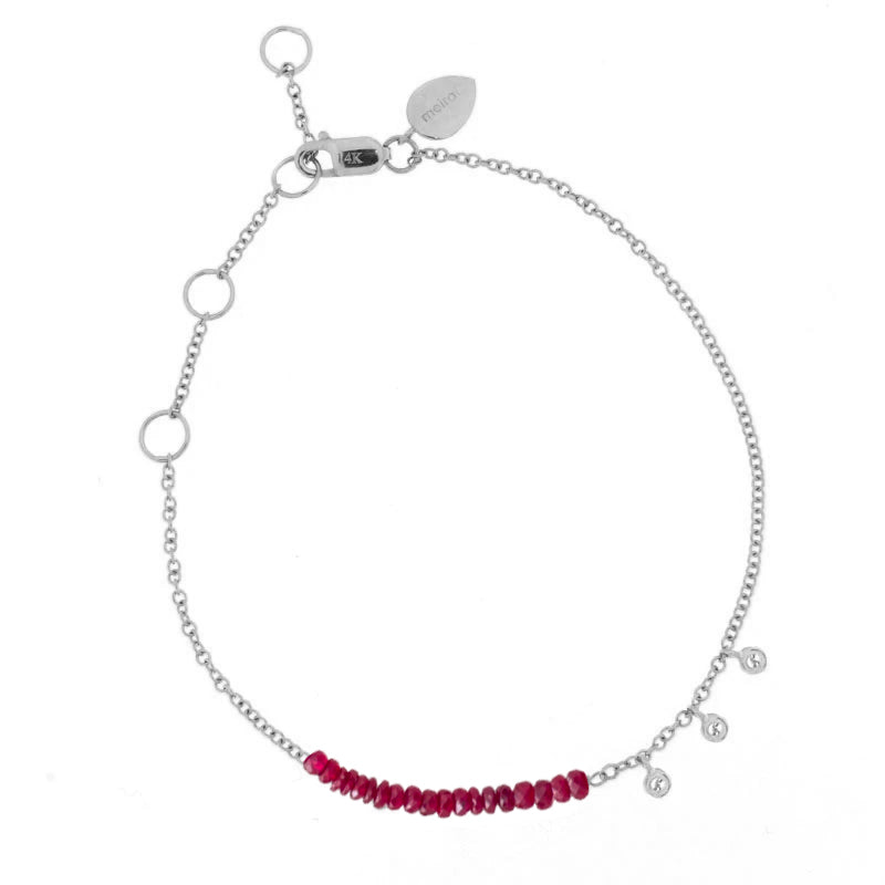 White Gold and Ruby Bead Bracelet