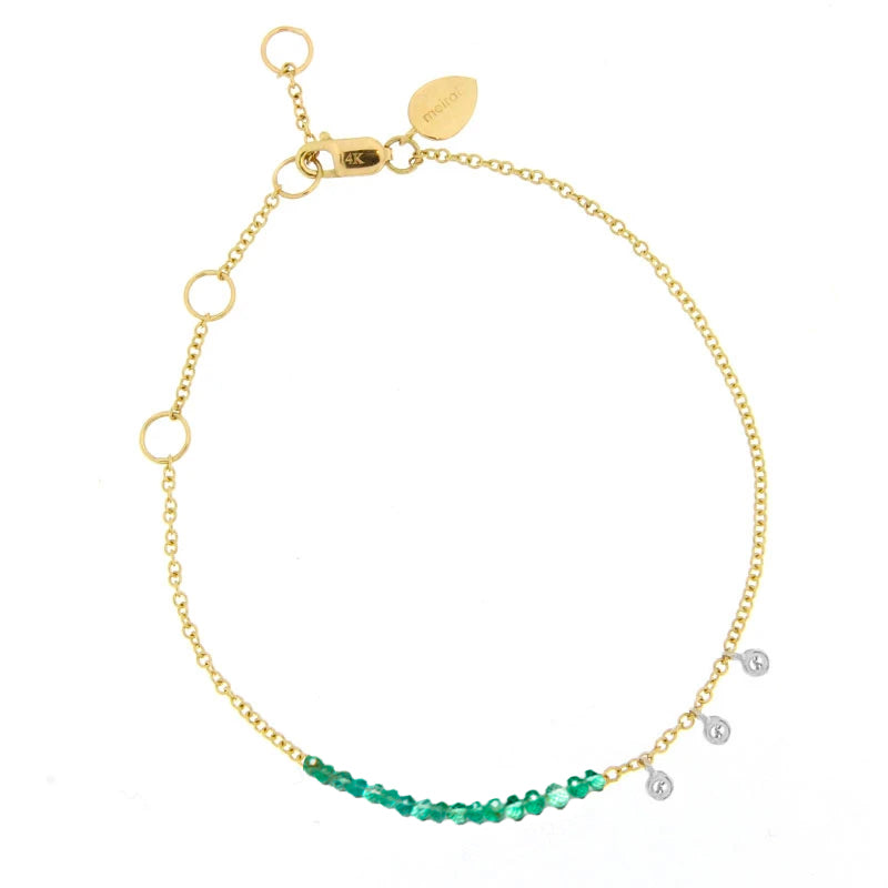 Yellow Gold Emerald and Diamond Bead Bracelet