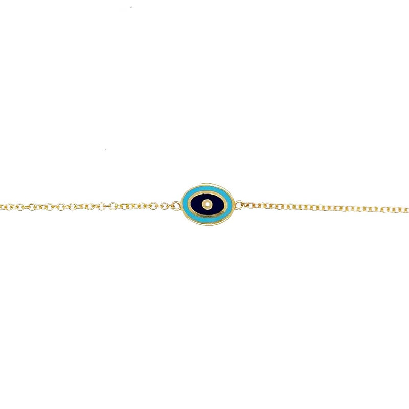 Blue Enamel Yellow Gold Evil Eye Bracelet 14kt