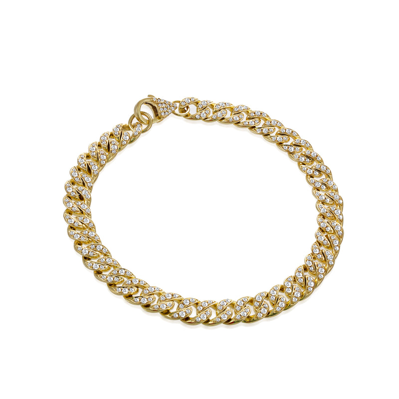 Yellow Gold Chunky Cuban Diamond Link Bracelet
