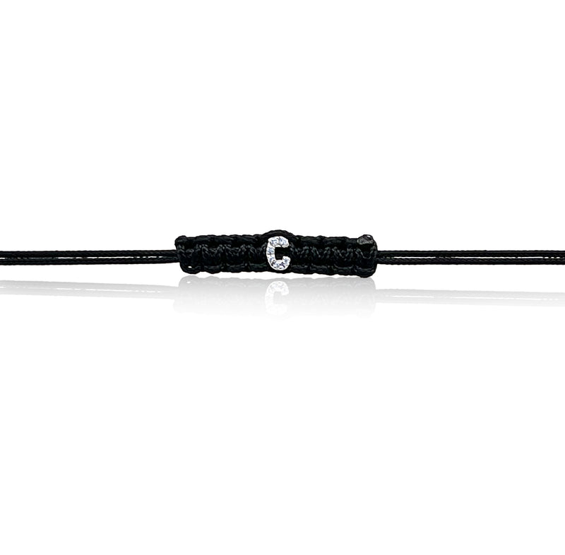 Diamond Initial Black Cord Bracelet