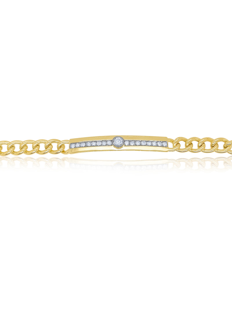 Yellow Gold and Diamond Chain Bar Bracelet
