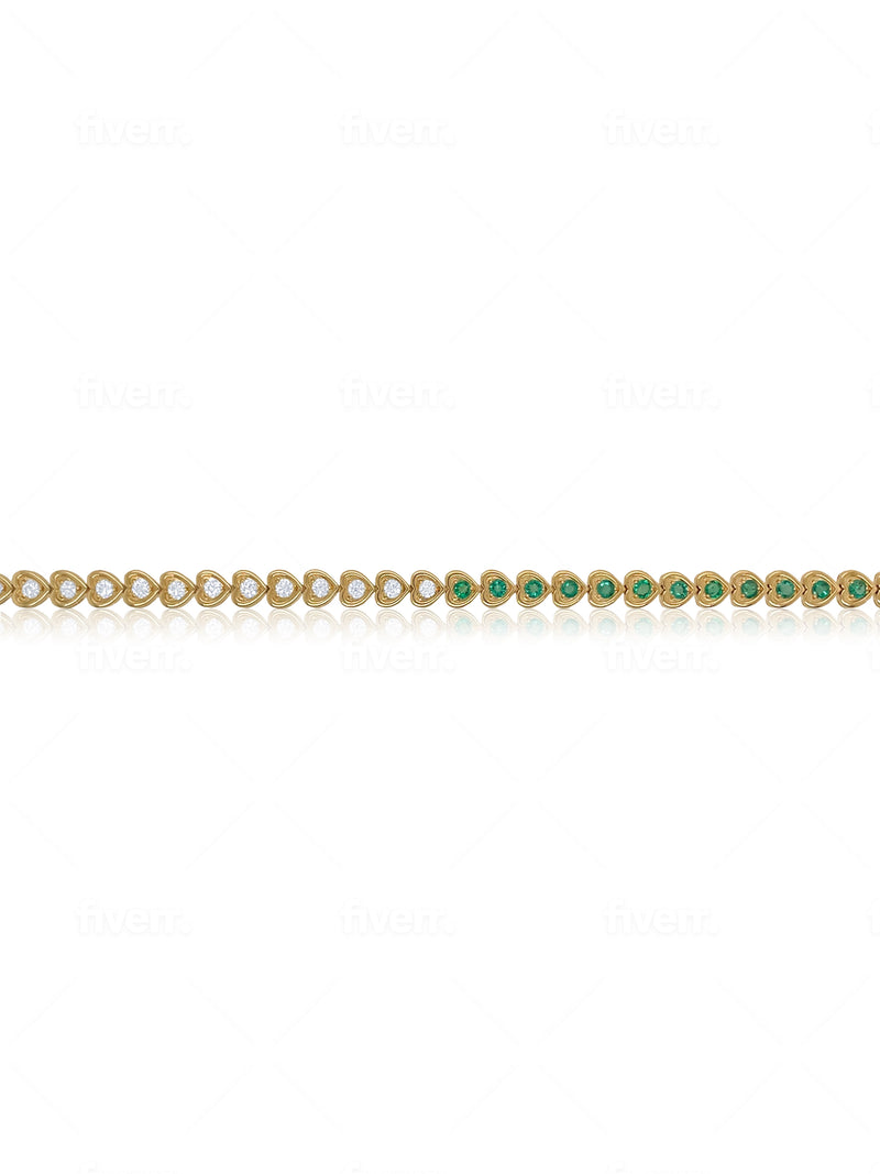 Half and Half Emerald and Diamond Hearts Bracelet