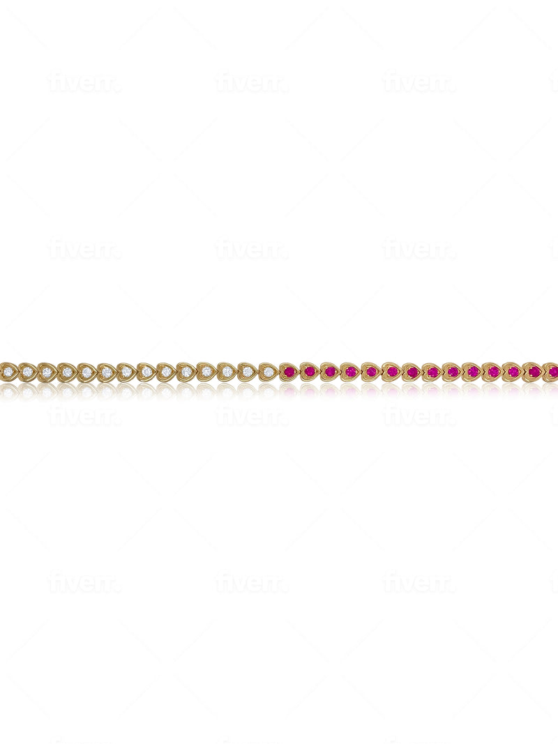 Half and Half Ruby and Diamond Hearts Bracelet- ONLINE EXCLUSIVE
