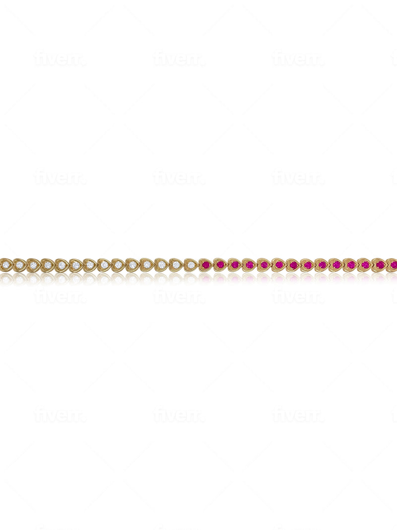 Half and Half Ruby and Diamond Hearts Bracelet- ONLINE EXCLUSIVE