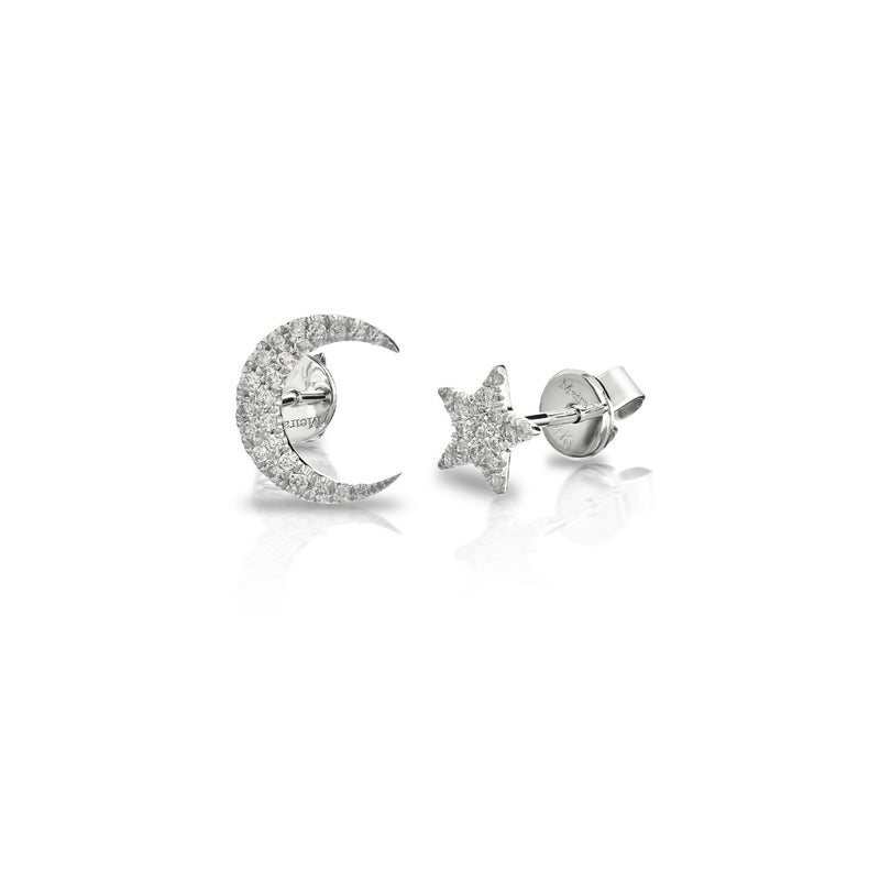 white gold with diamond encrusted moon and star earring set – Meira T ...
