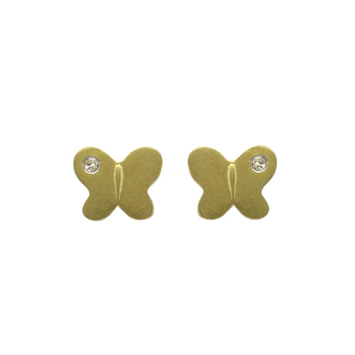 brushed yellow gold and diamond butterfly earrings