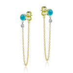 yellow gold turquoise stud with diamond bezel and yellow gold chain