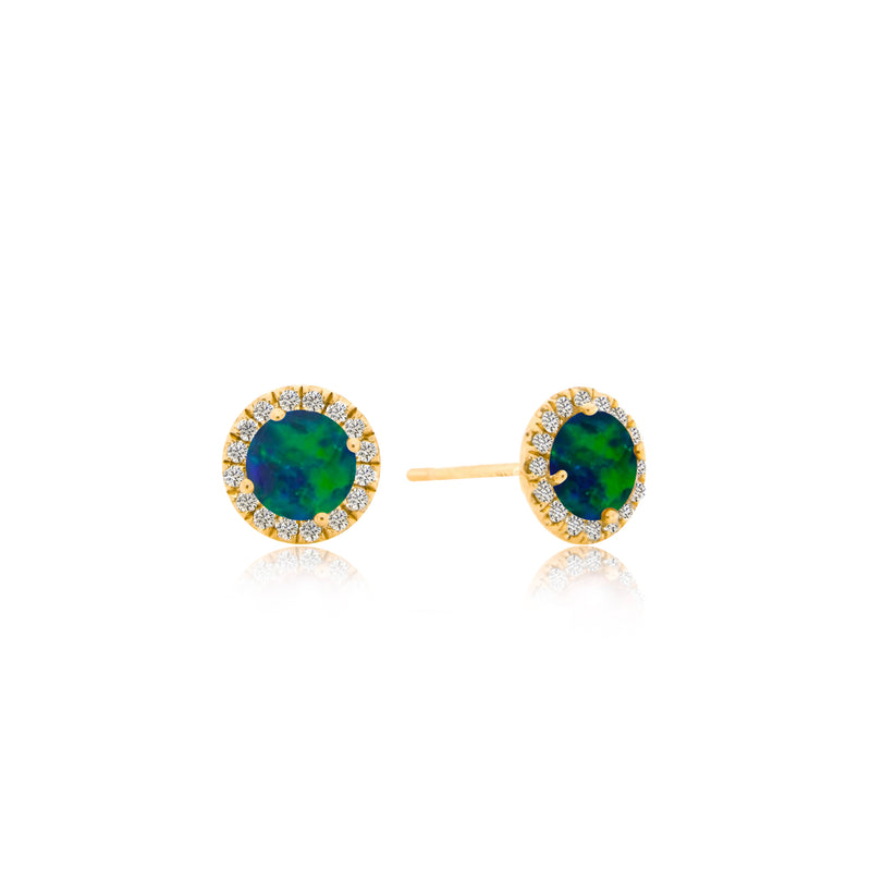 Yellow Gold Opal Halo Stud