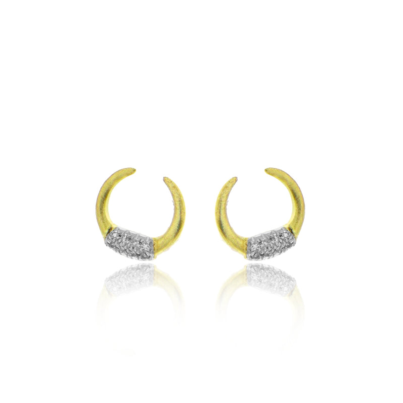 Yellow Gold Diamond Crescent Horn Earrings