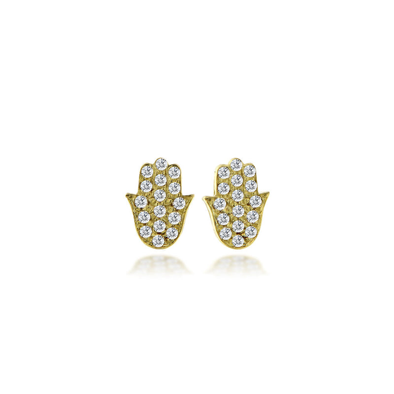 yellow gold hamsa hand diamond earring studs