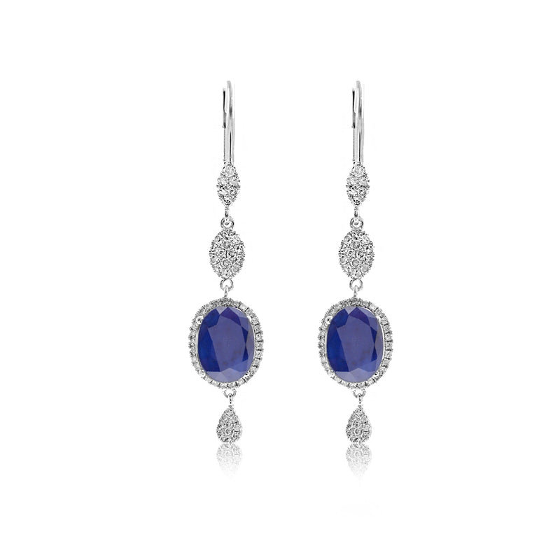 Blue Sapphire and Diamond Drop Earrings
