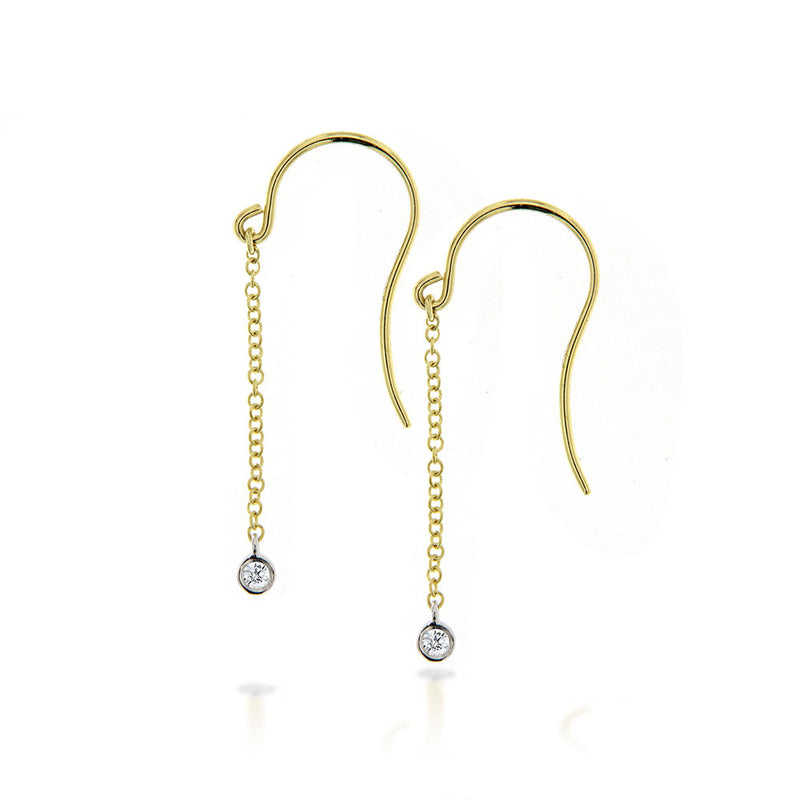 Yellow gold chain drop earrings with bezel