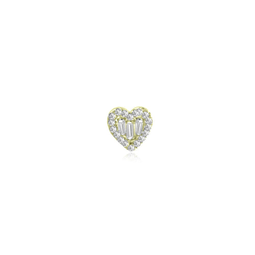 single yellow gold and diamond encrusted heart stud