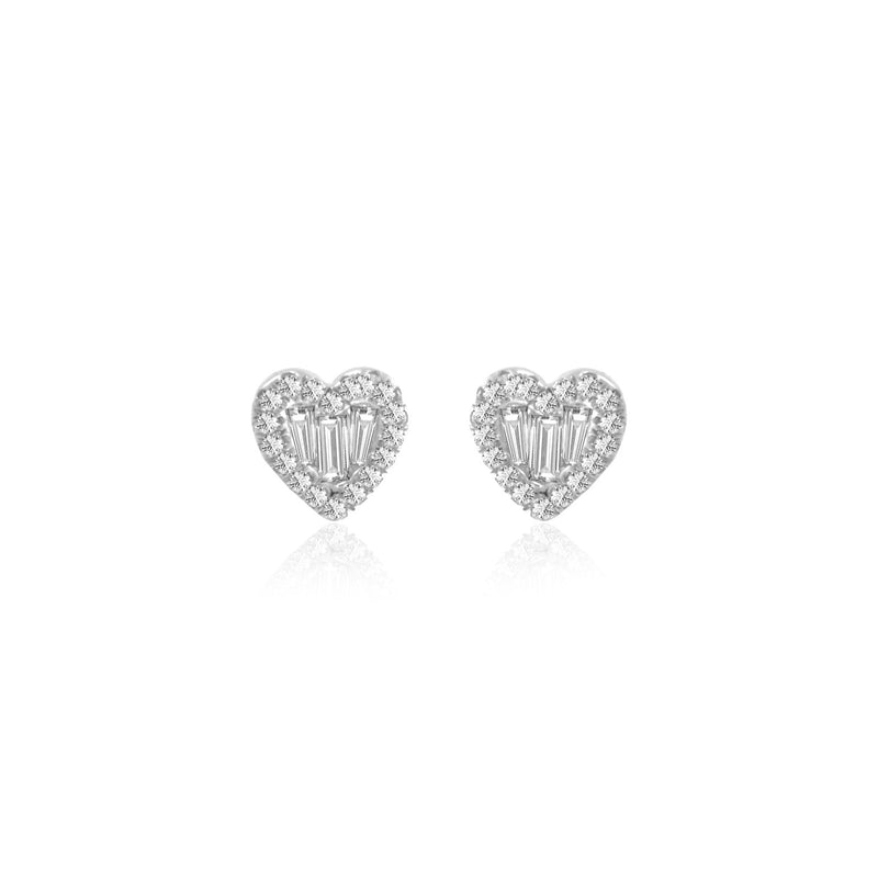 white gold and diamond heart studs set