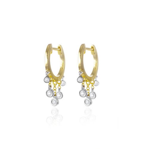 yellow gold huggie with diamond fringe bezels